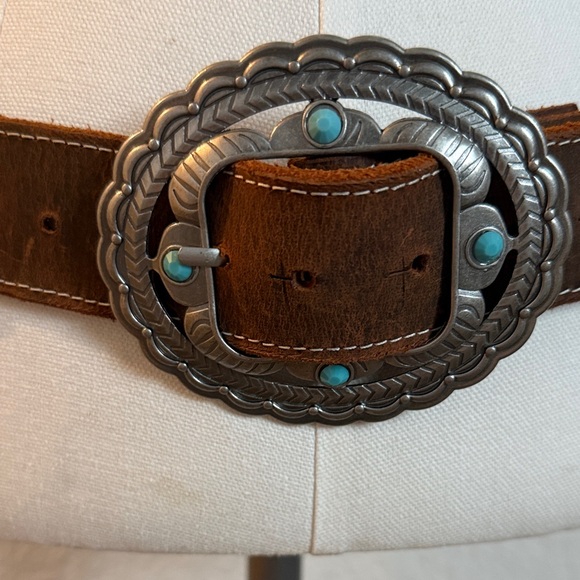 Brown Leather Belt with Silver Accents - Picture 4 of 9